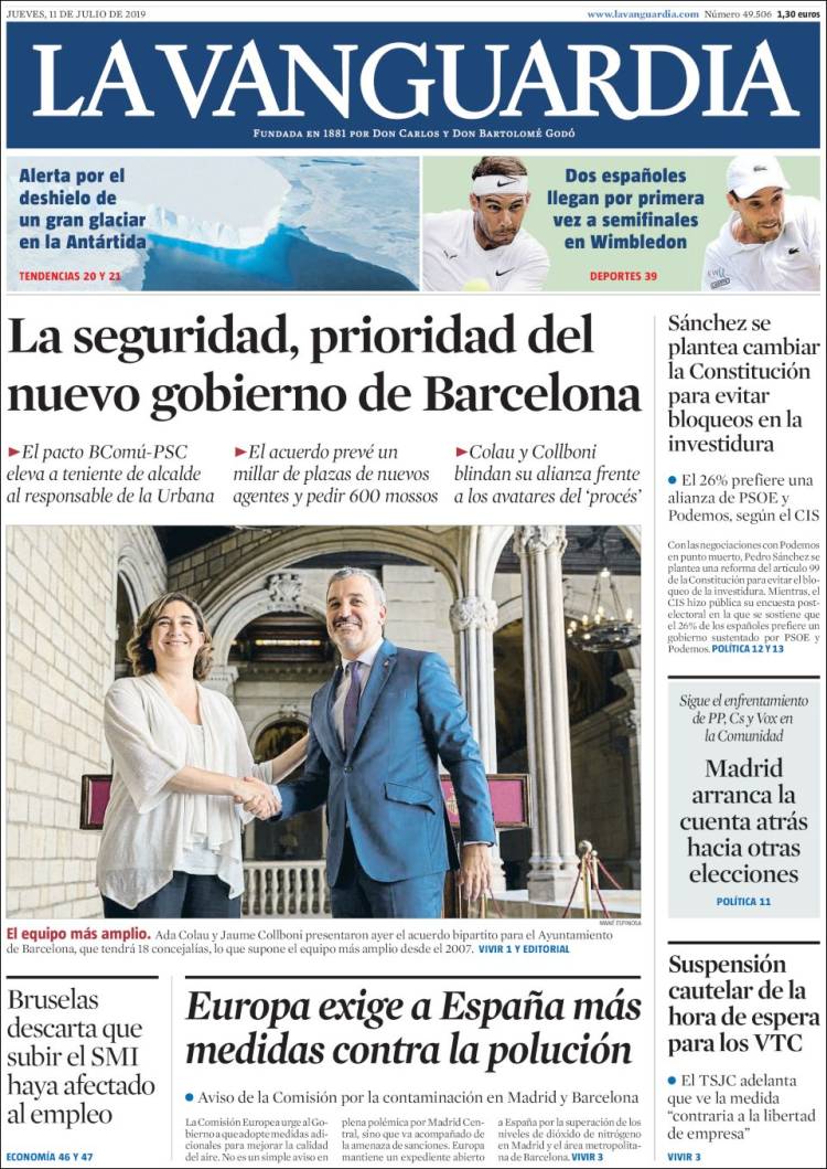 Portada de La Vanguardia (España)