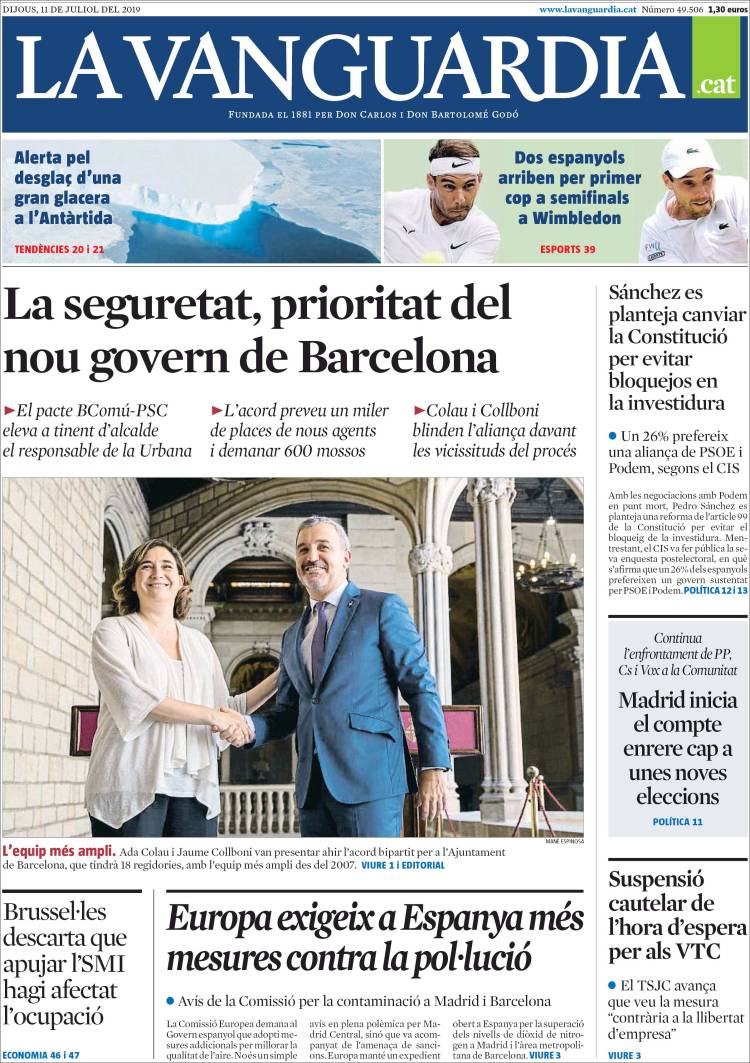 Portada de La Vanguardia (España)