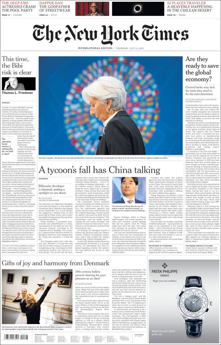 Portada de International New York Times (Europa)