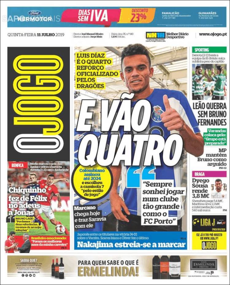 Portada de O Jogo (Portugal)