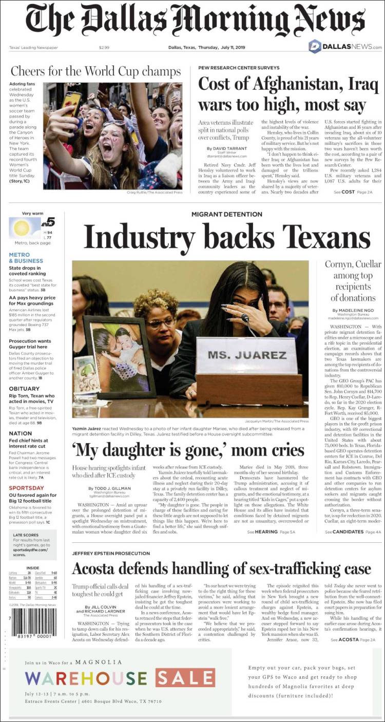 Portada de Dallas Morning News (USA)