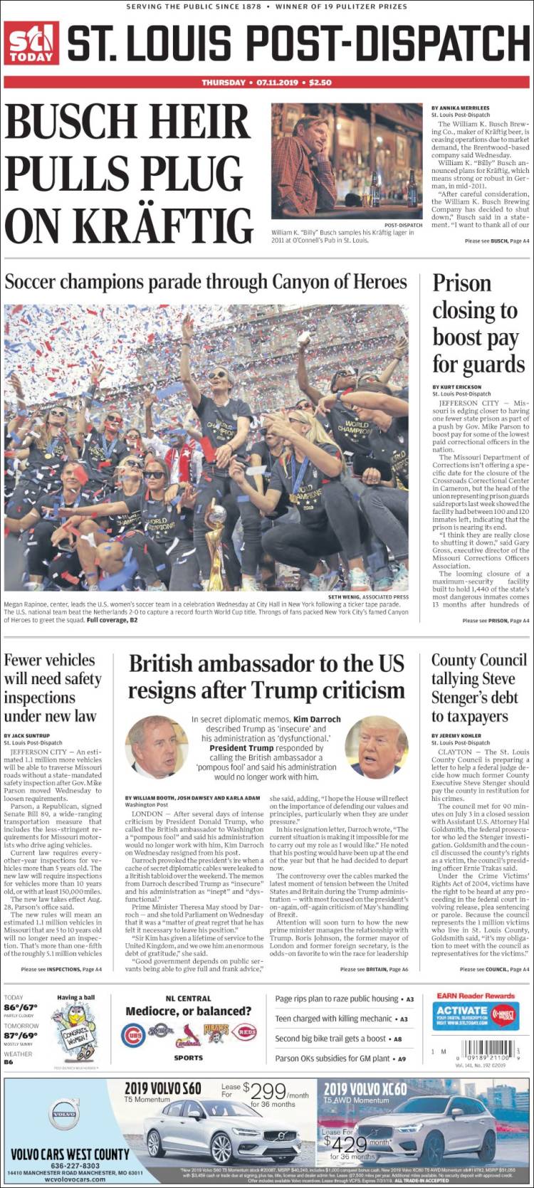 Portada de St. Louis Post-Dispatch (USA)