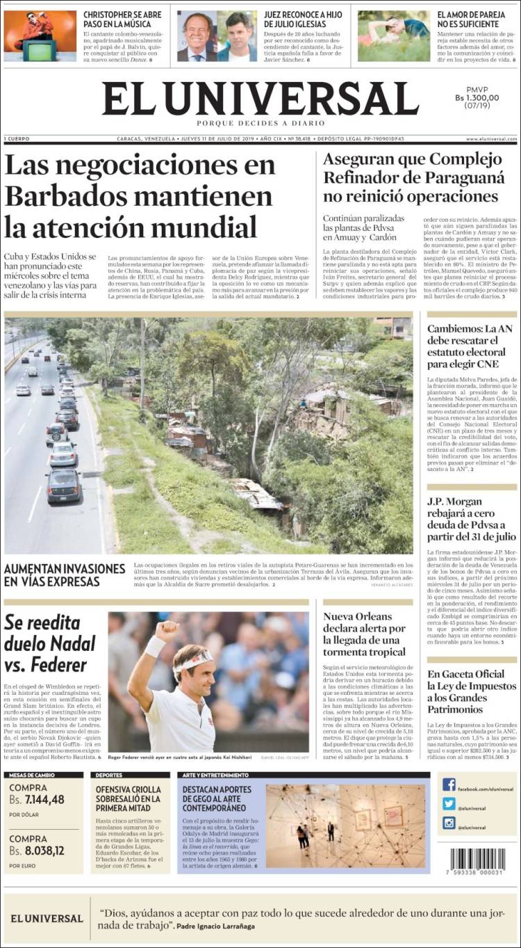 Portada de Universal (Venezuela)