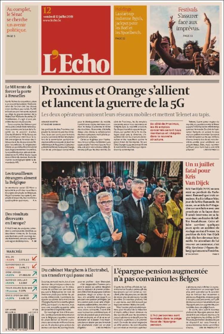 Portada de L'Echo (B&eacute;lgica)