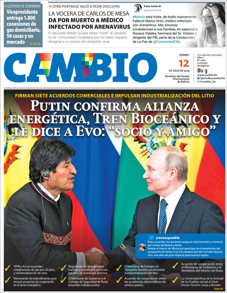 Portada de Cambio (Bolivia)