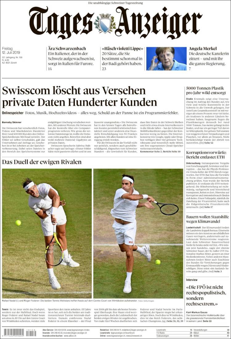 Portada de Tages-Anzeiger (Suiza)