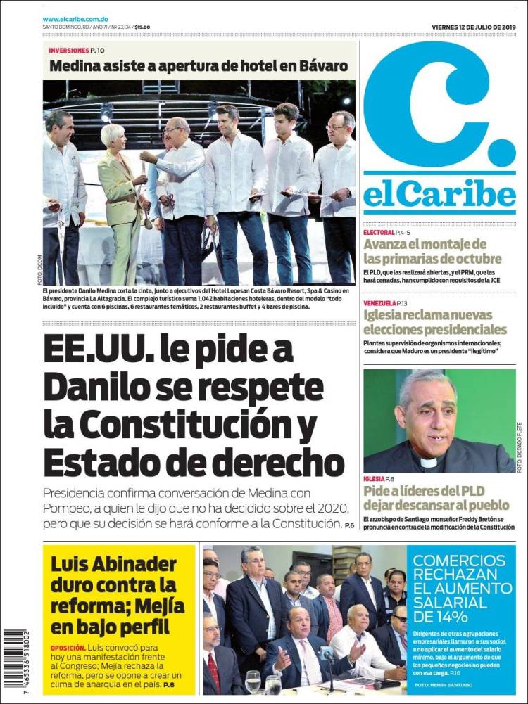 Portada de El Caribe (R. Dominicana)