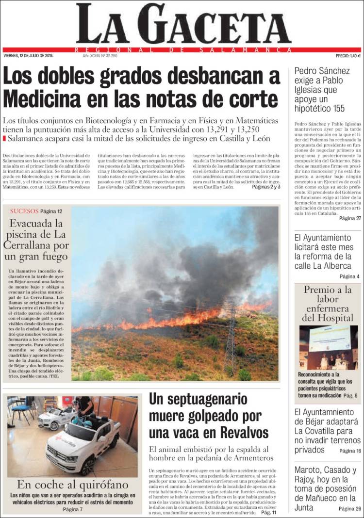 Portada de La Gaceta de Salamanca (Espa&ntilde;a)