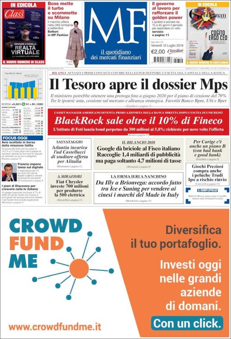 Portada de Milano Finanza (Italia)