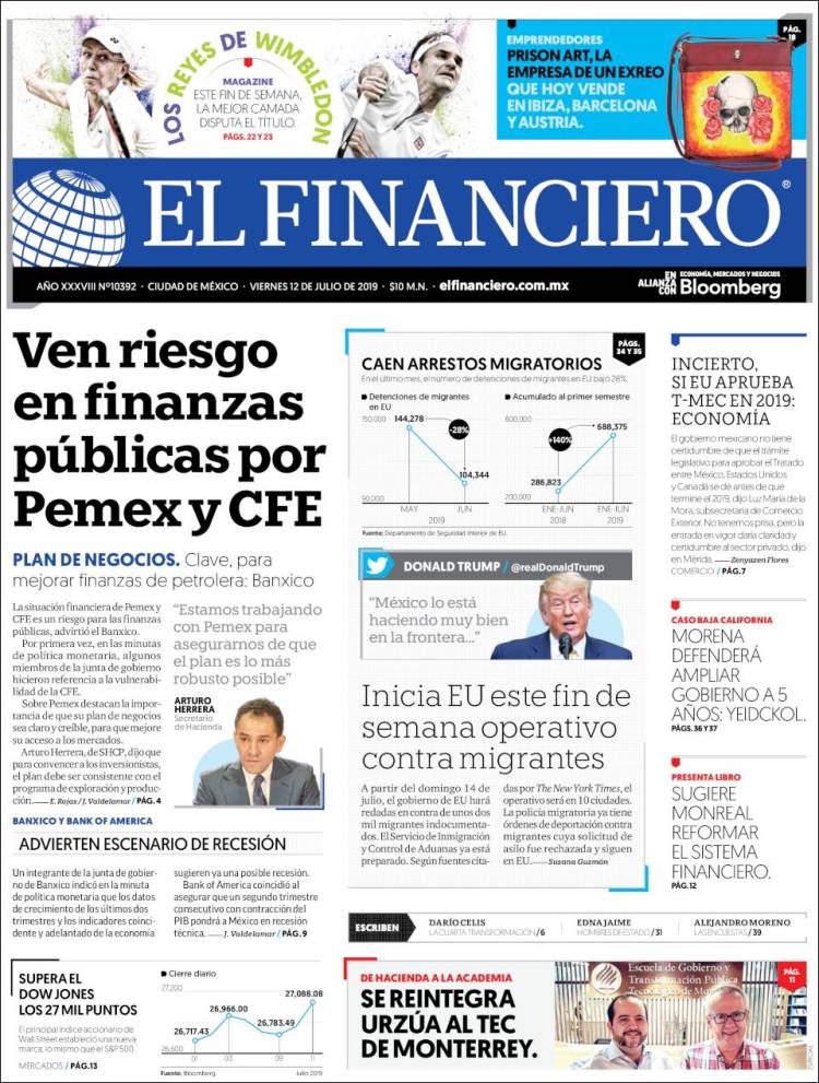 Portada de El Financiero (Mexique)