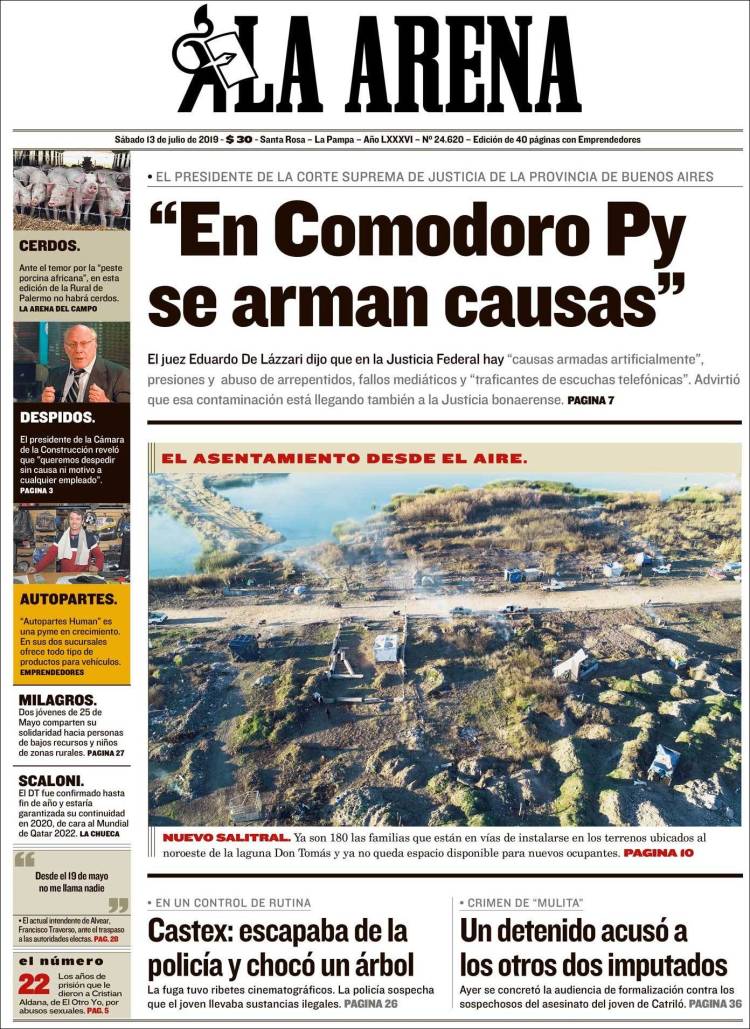 Portada de Diario La Arena (Argentina)