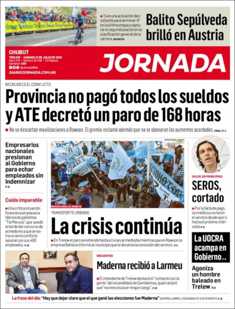 Portada de Diario Jornada en la Patagonia (Argentina)