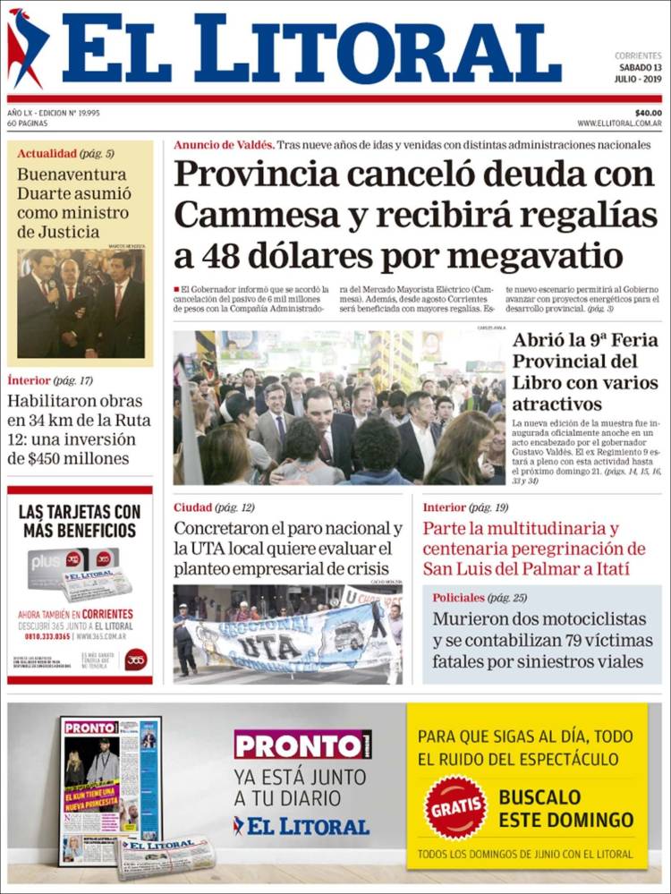 Portada de El Litoral Corrientes (Argentina)