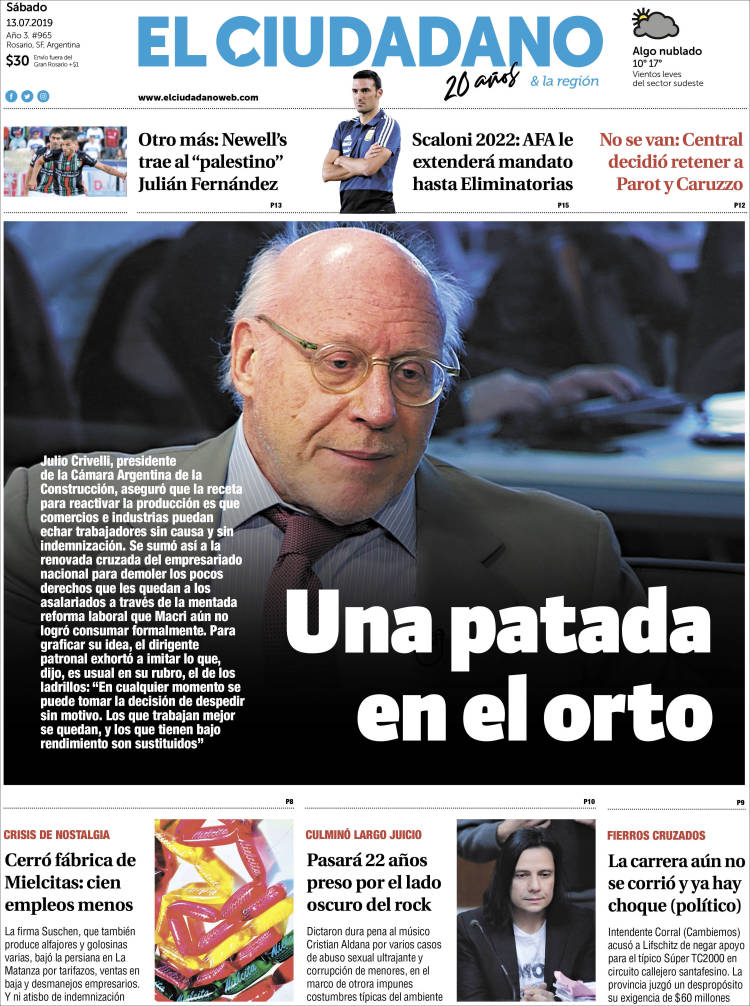 Portada de Diario El Ciudadano (Argentina)