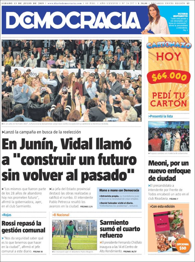 Portada de Diario Democracia (Argentina)