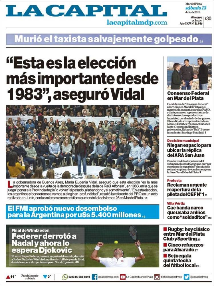 Portada de Diario La Capital - Mar del Plata (Argentina)