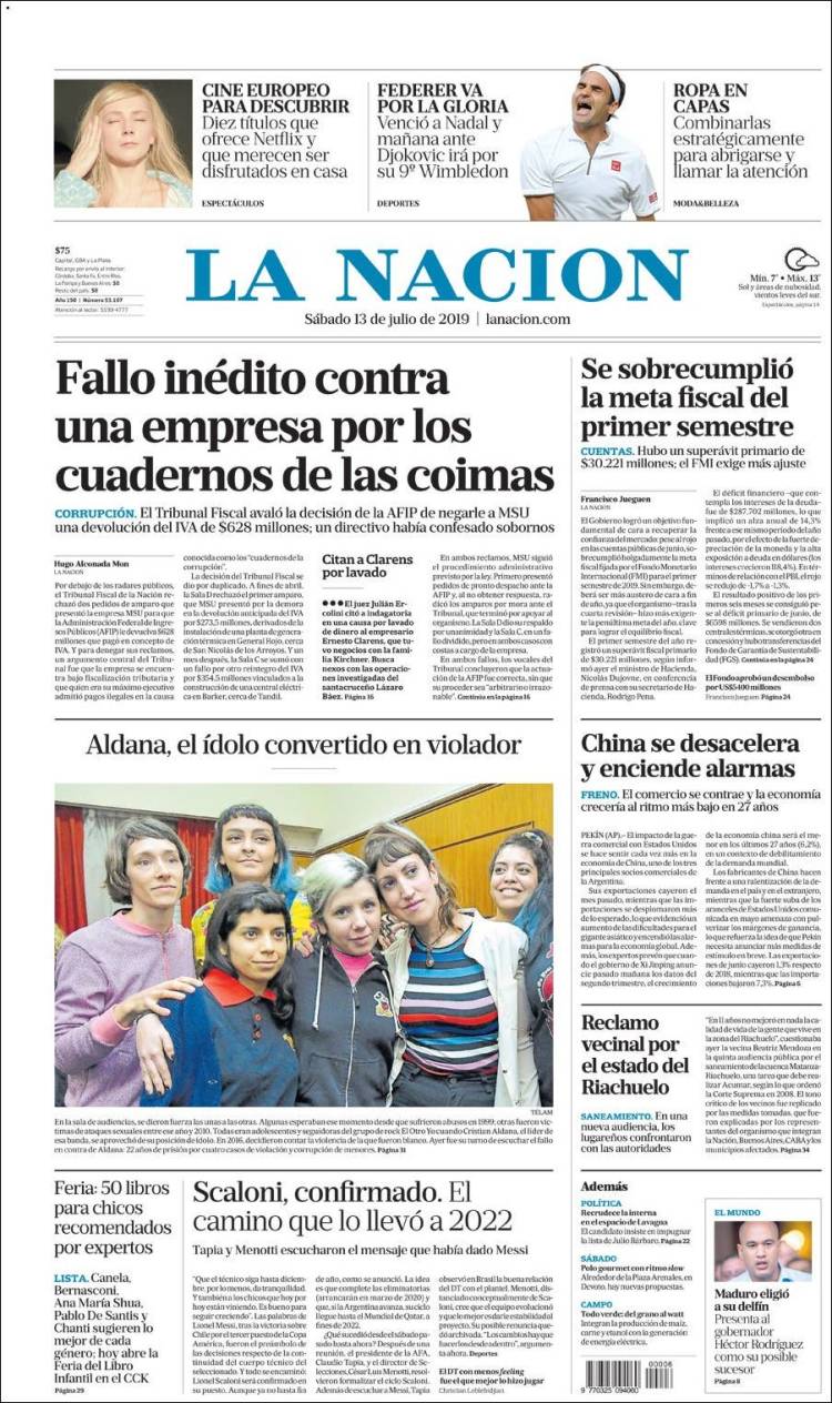 Portada de La Nación (Argentina)