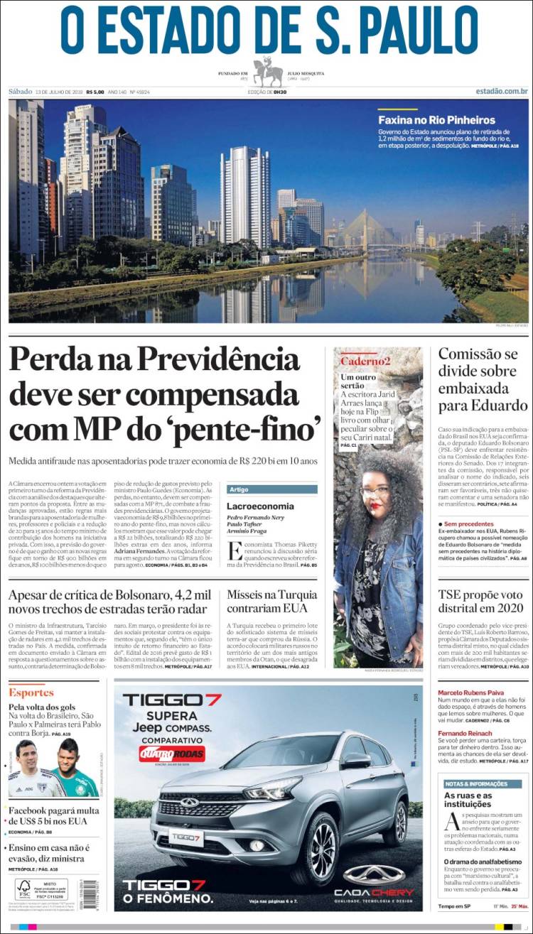 Portada de O Estado de São Paulo (Brasil)