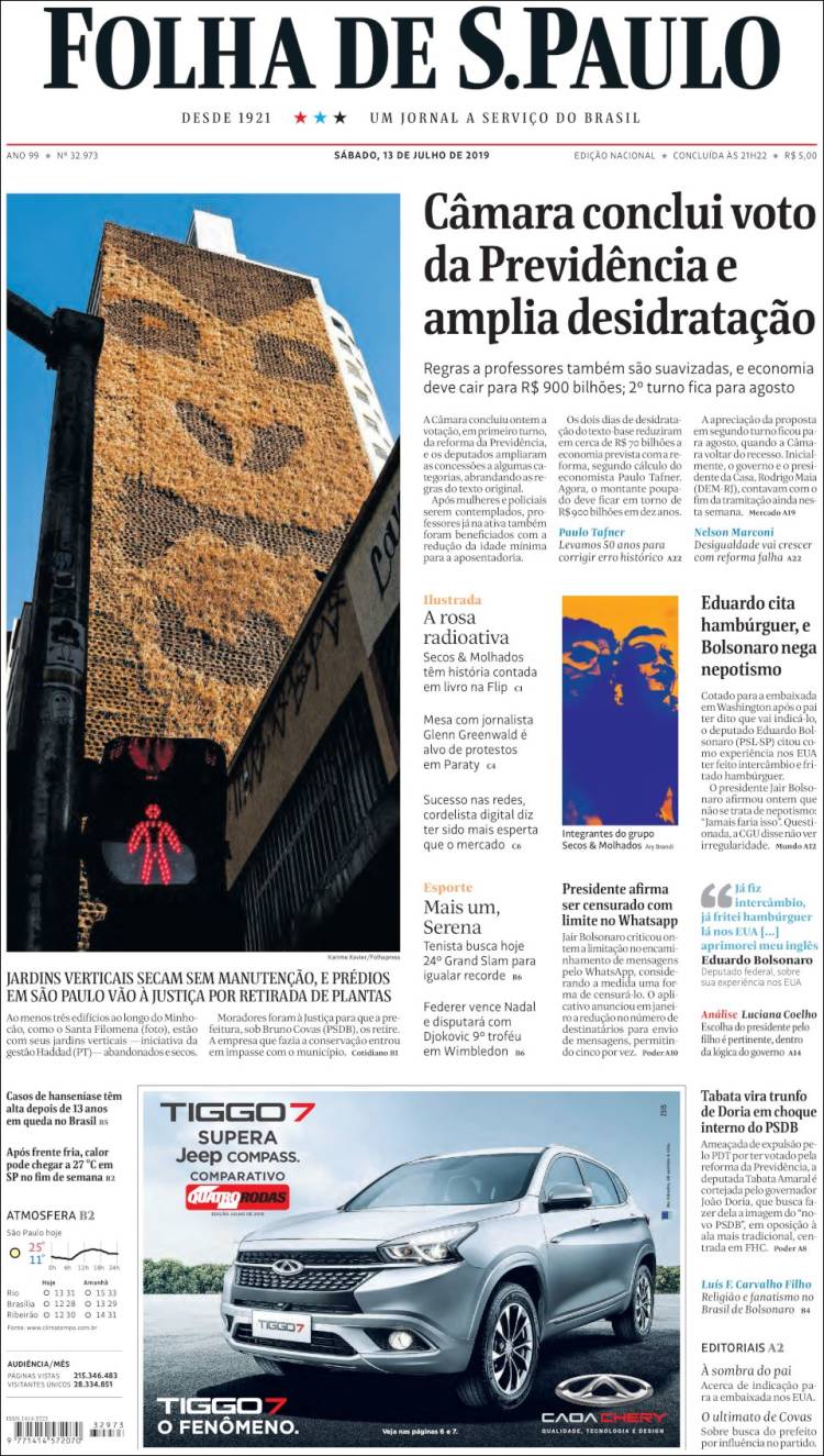 Portada de Folha de São Paulo (Brasil)