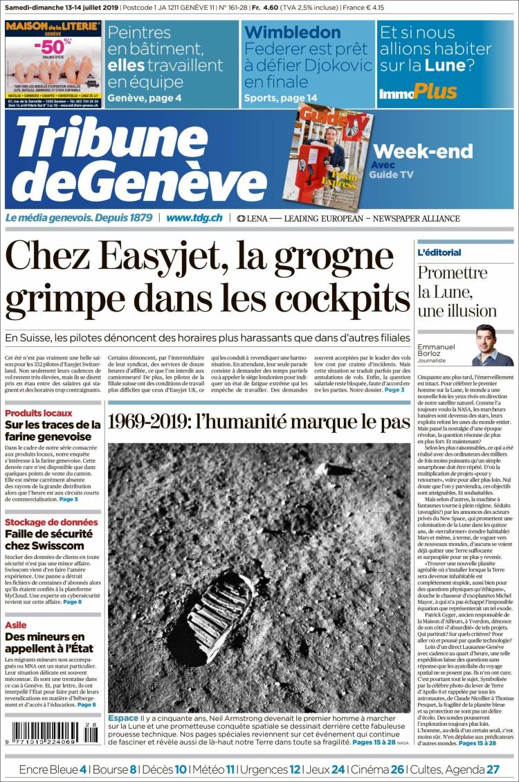 Portada de La Tribune de Genève (Suiza)