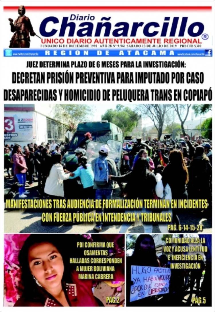Portada de Diario Chañarcillo (Chile)