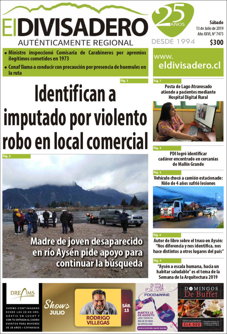 Portada de Diario El Divisadero (Chile)