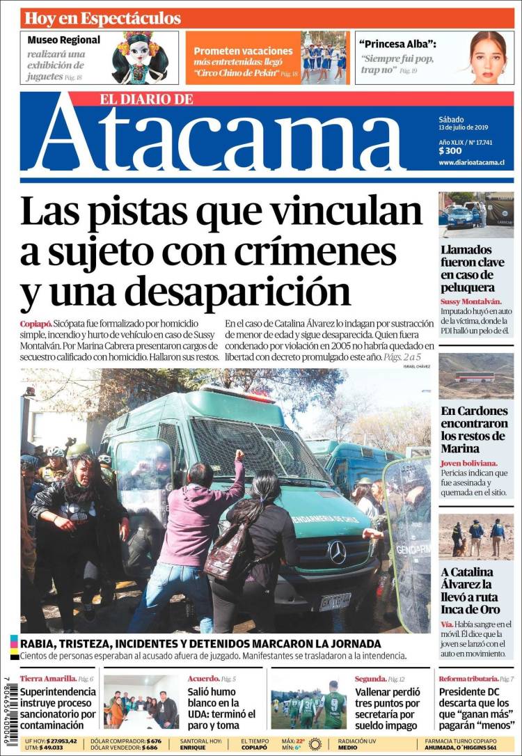 Portada de Diario de Atacama (Chile)