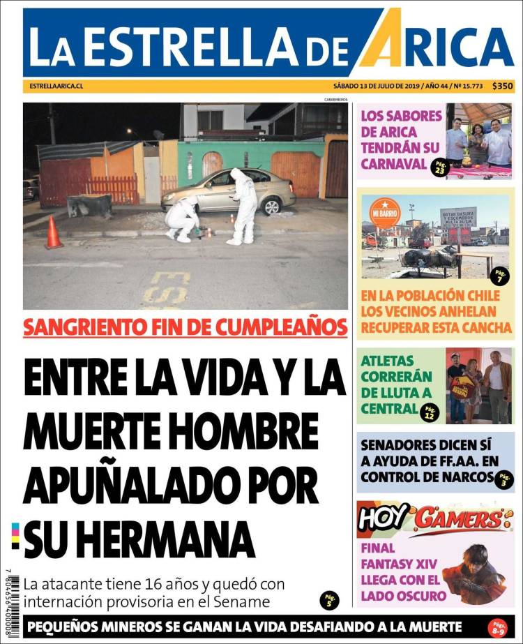 Portada de La Estrella de Arica (Chile)
