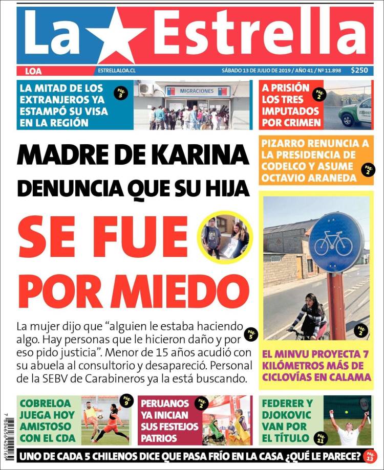 Portada de La Estrella de Loa (Chile)