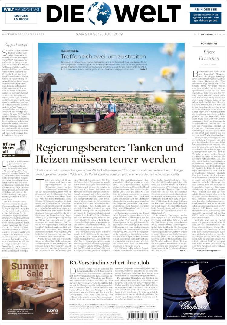 Portada de Die Welt (Alemania)