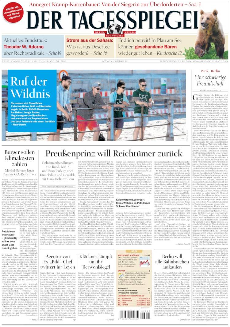 Portada de Der Tagesspiegel (Alemania)