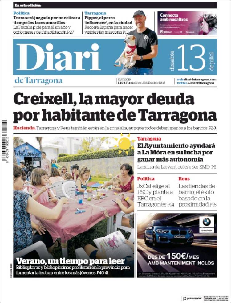 Portada de Diari de Tarragona (España)