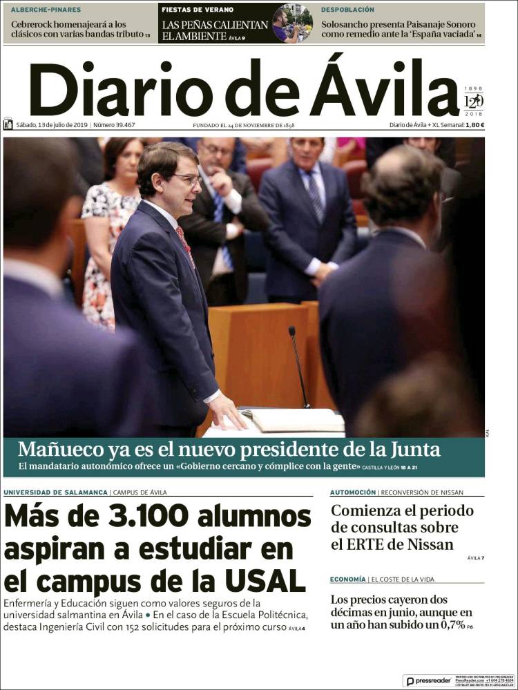 Portada de Diario de Ávila (España)