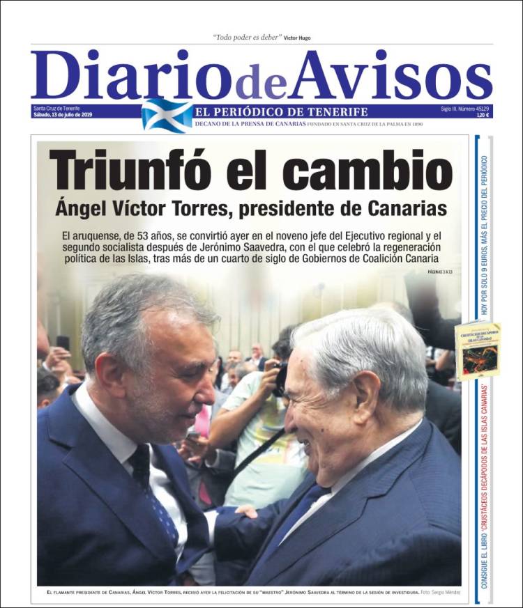 Portada de Diarios de Avisos (España)