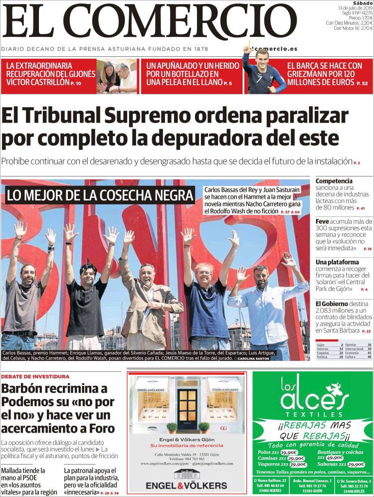 Portada de El Comercio (España)