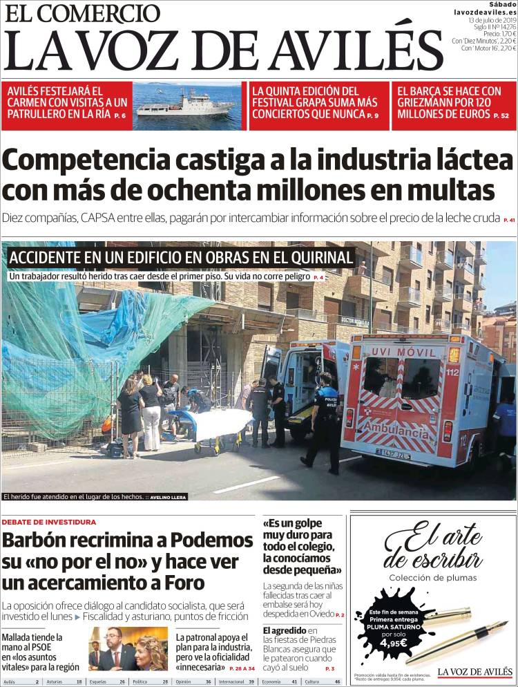 Portada de El Comercio - Avilés (España)