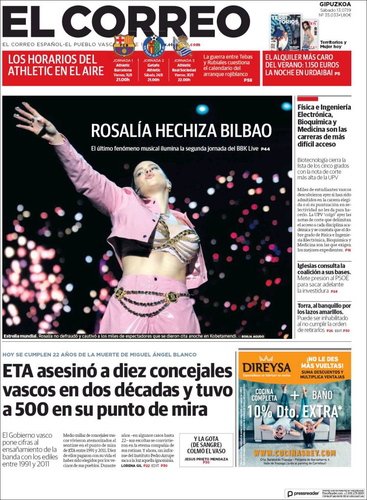 Portada de El Correo - Guipuzcoa (España)