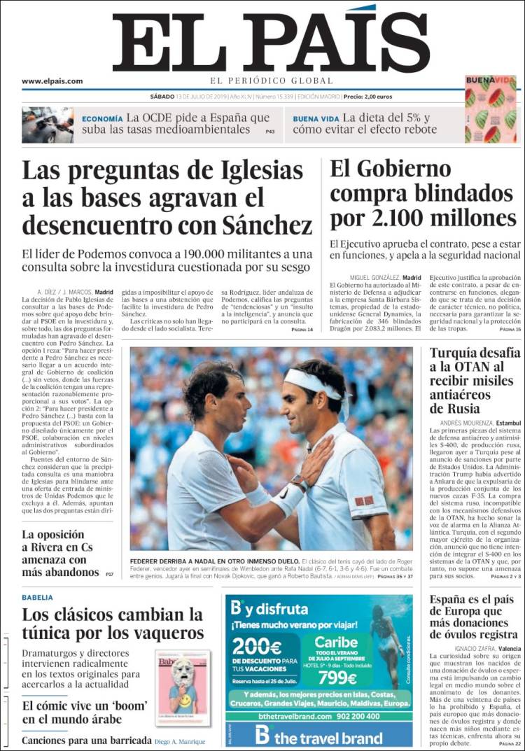 Portada de El País (España)