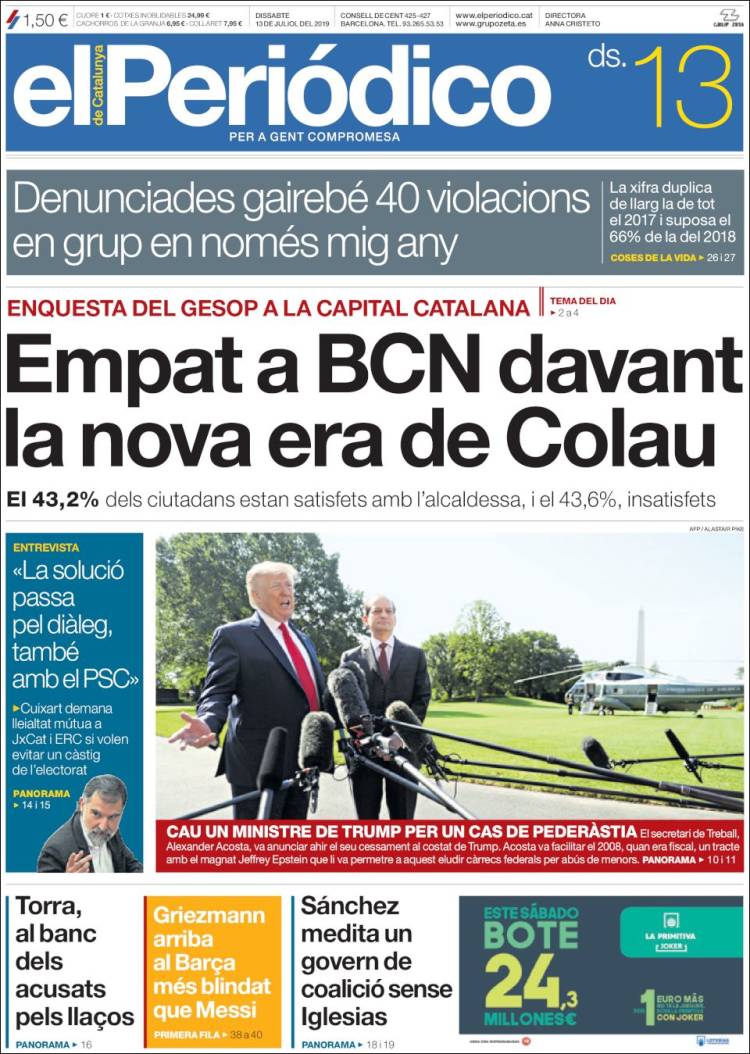 Portada de El Periódico de Catalunya (España)