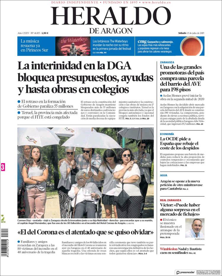 Portada de Heraldo de Aragón (España)