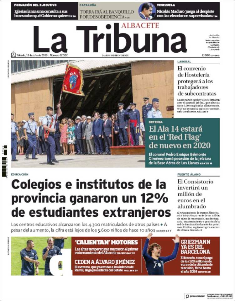 Portada de La Tribuna de Albacete (España)