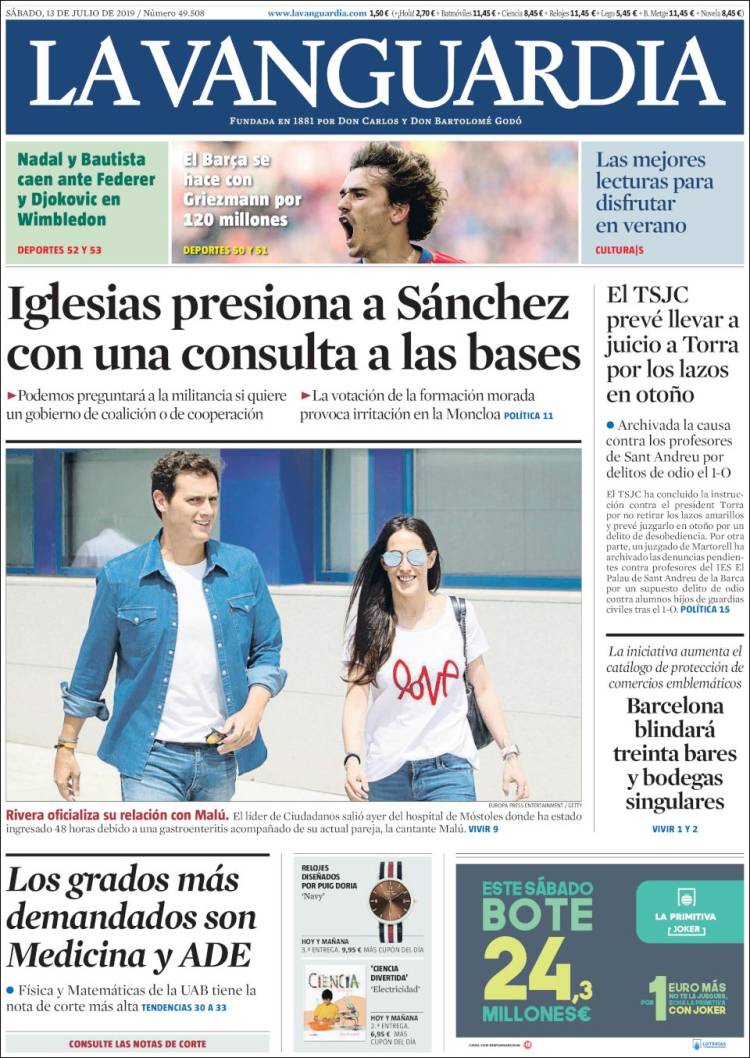 Portada de La Vanguardia (España)