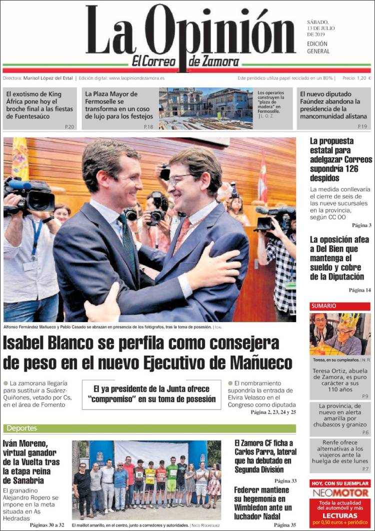 Portada de La Opinión - El Correo de Zamora (España)