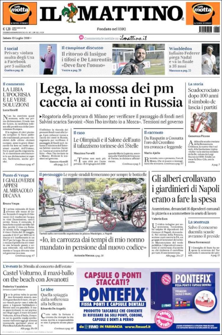 Portada de Il Mattino (Italia)