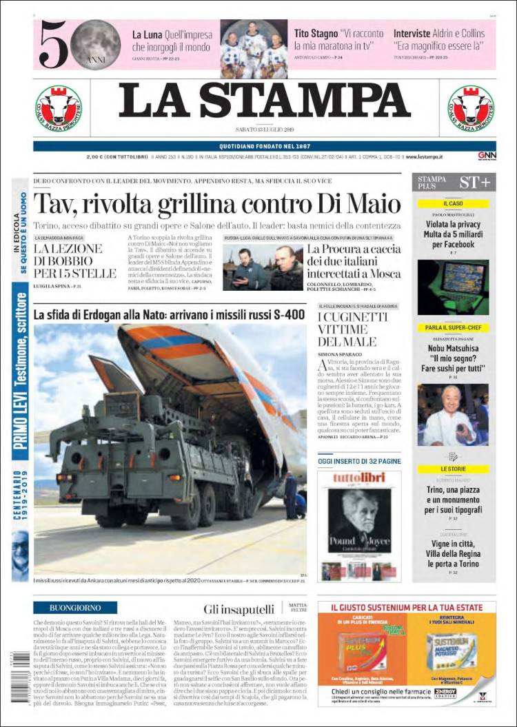 Portada de La Stampa (Italia)