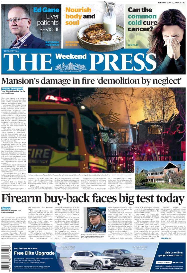 Portada de The Press (Nueva Zelanda)