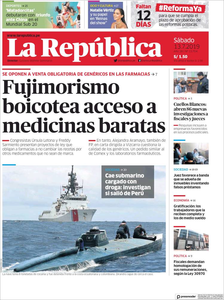 Portada de La Republica (Perú)