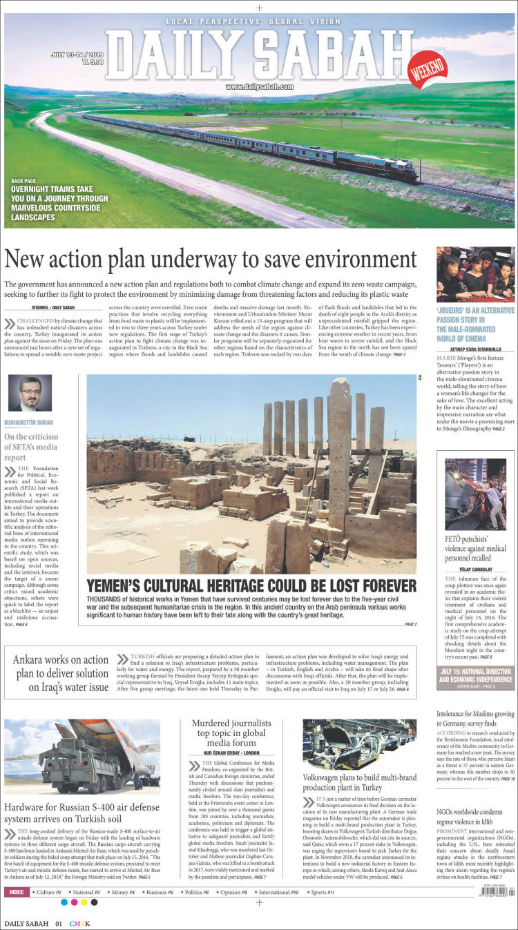 Portada de Daily Sabah (Turqu&iacute;a)