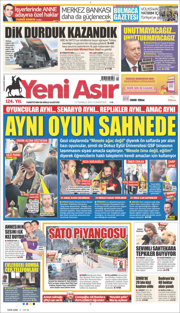 Portada de Yeni Asır (Turqu&iacute;a)