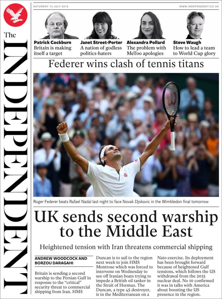 Portada de The Independent (Reino Unido)